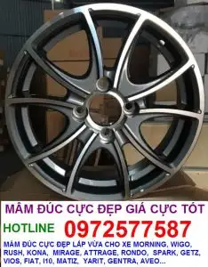 Mâm đúc cực đẹp lắp vừa xe MORNING, WIGO, RUSH, KONA, MIRAGE, ATTRAGE, RONDO, SPARK, GETZ, VIOS, FIAT, I10, MATIZ, YARIT, GENTRA, AVEO
