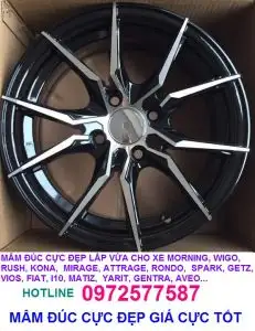Lazang đúc cực đẹp lắp vừa xe MORNING, WIGO, RUSH, KONA, MIRAGE, ATTRAGE, RONDO, SPARK, GETZ, VIOS, FIAT, I10, MATIZ, YARIT, GENTRA, AVEO