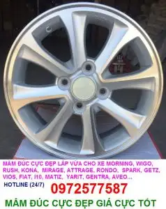 Mâm đúc cực đẹp lắp vừa xe MORNING, WIGO, RUSH, KONA, MIRAGE, ATTRAGE, RONDO, SPARK, GETZ, VIOS, FIAT, I10, MATIZ, YARIT, GENTRA, AVEO